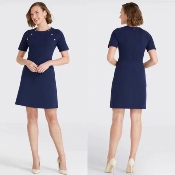 Draper James Sailor Button Knit Dress Nassau Navy Medium Nautical Sophisticated - Picture 3 of 16